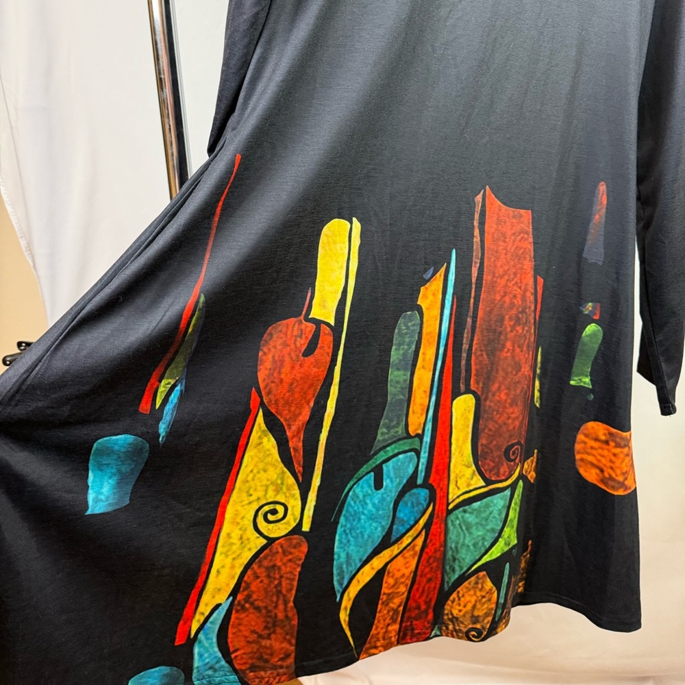 Black Abstract Print Long Sleeve Swing Dress Pockets Oversized‎ Size XL - Picture 4 of 9